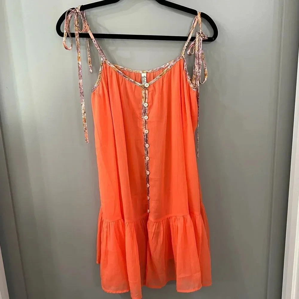 NWOT Free People Intimately Bali Sweet Nothing Slip Sheer Mini Dress in Coral - Picture 2 of 8